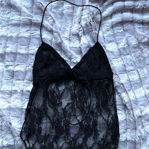 Black Lace Cami 
Sheer Floral Lace Spaghetti Strap Top